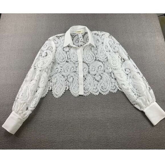 L’Agence Lace Shirt Blouse Women M White Odelia Button Down Crop Collared - Picture 10 of 10